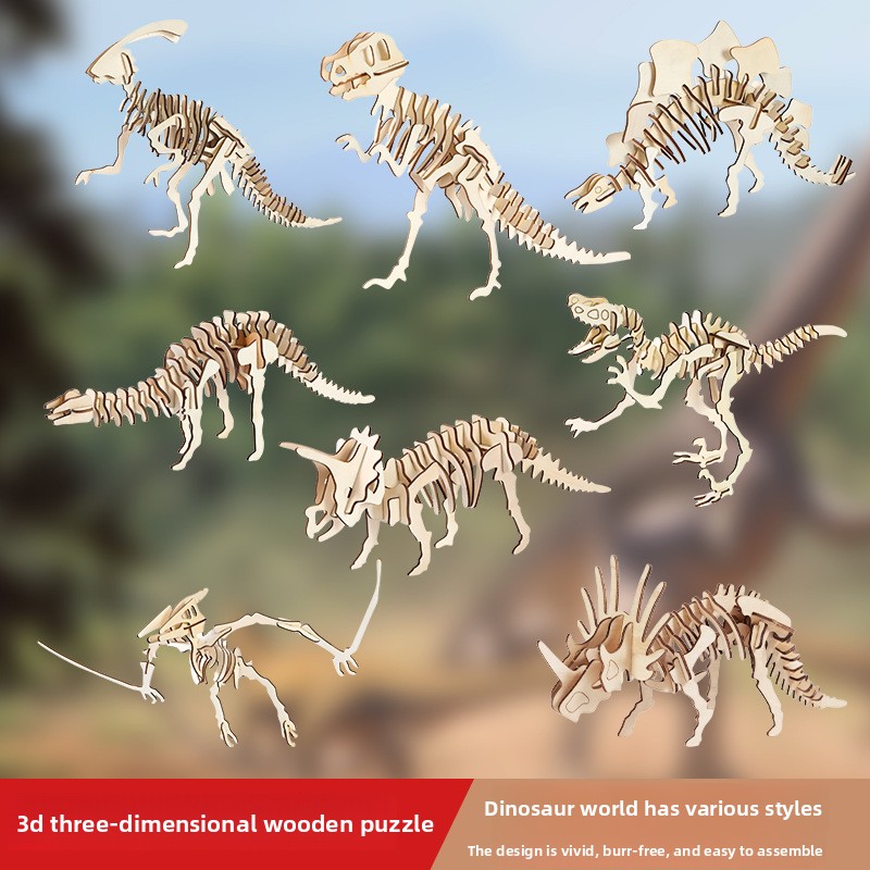 Model Kit Dinosaur - Drewniane puzzle 3D z dinozaurami, ekologiczne