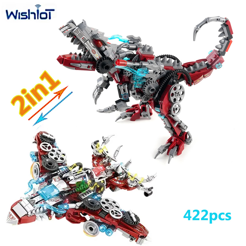 Model Kit Dinosaur - Klocki konstrukcyjne 2w1: Mechaniczny Dinozaur/Samolot Myśliwski,