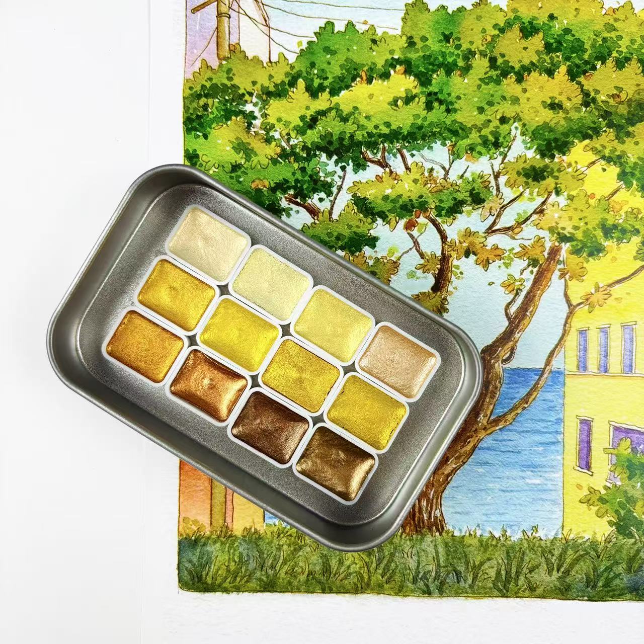 Metallic Paint Set - Kompletny zestaw profesjonalnych pigmentów akwarelowych zawierający